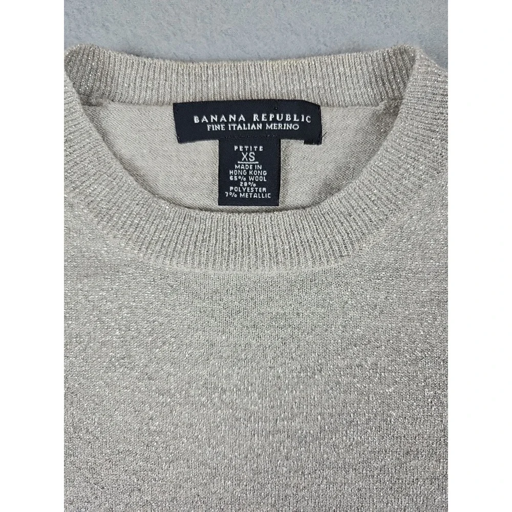 Banana Republic Women XS Petite Sweater Fine Italian Merino Wool Silver Metallic - Picture 2 of 9